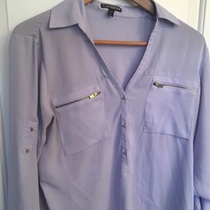Purple shirt with gold buttons and zippers